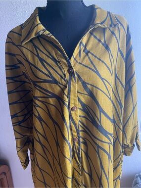 NWT LexBreezy Hawaii Aloha Button Down Mini Shirt Dress - Mustard 2XL